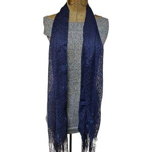 Echo Navy Blue Lace Fringe Shawl Wrap Polyester Lightweight Womens Scarf